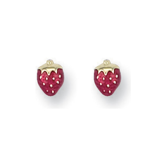 Yellow Gold Enamelled Strawberry Studs