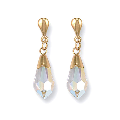 Yellow Gold White Austrian Crystal Drop Studs