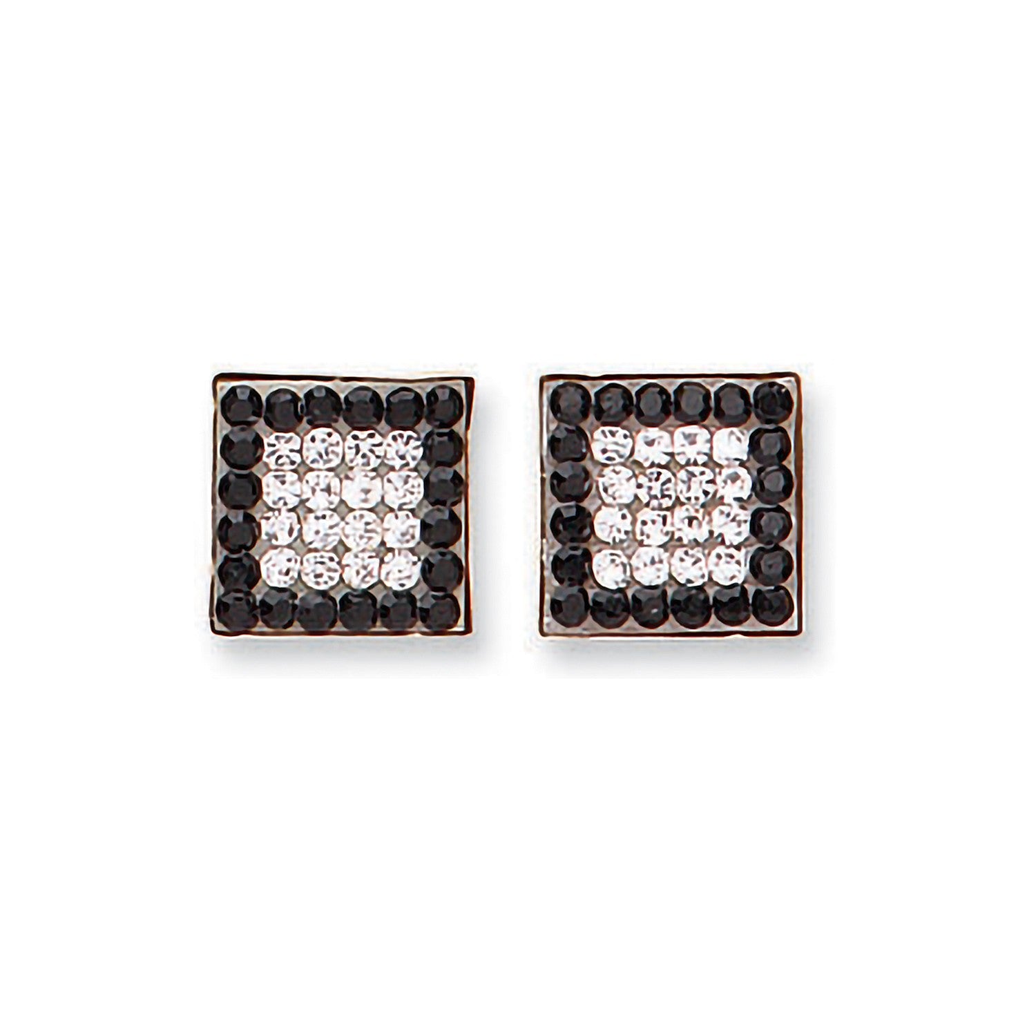 9ct Yellow Gold Black & White Cz Square Studs