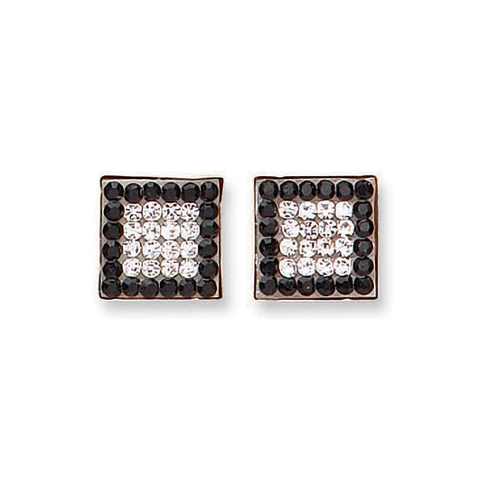 9ct Yellow Gold Black & White Cz Square Studs