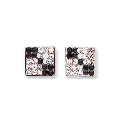 Yellow Gold Black & White Cz Square Studs