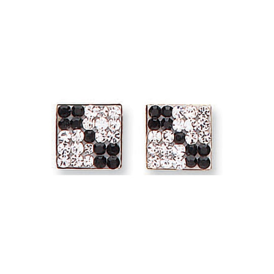 Yellow Gold Black & White Cz Square Studs
