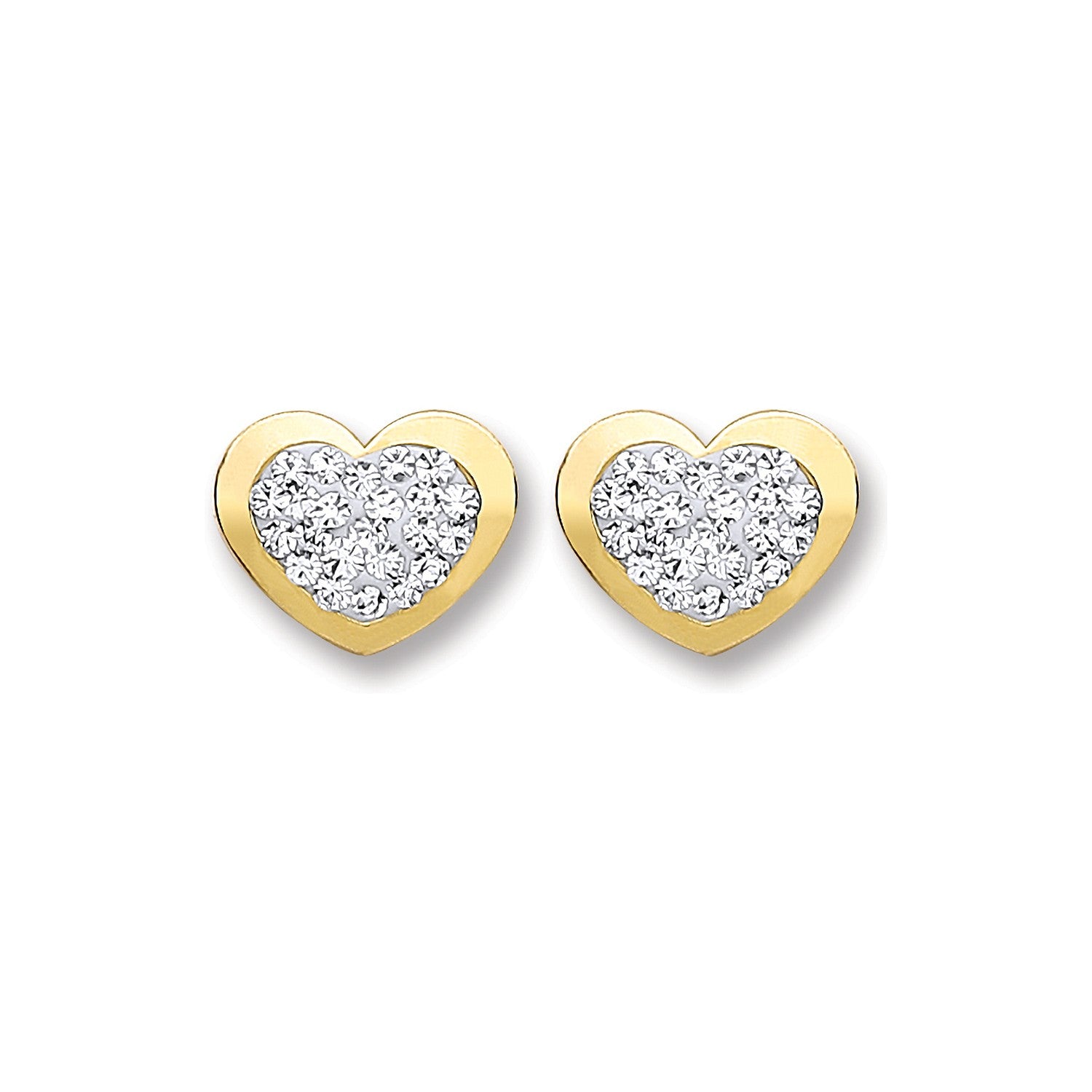 9ct Gold Heart Shape with Crystals Studs