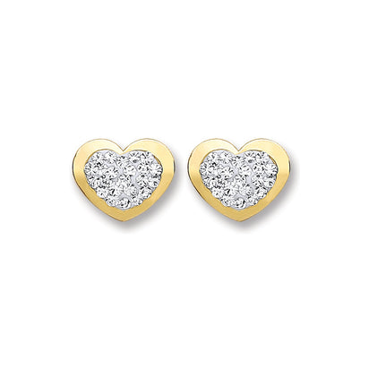 9ct Gold Heart Shape with Crystals Studs
