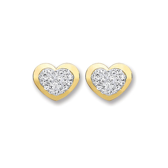 9ct Gold Heart Shape with Crystals Studs