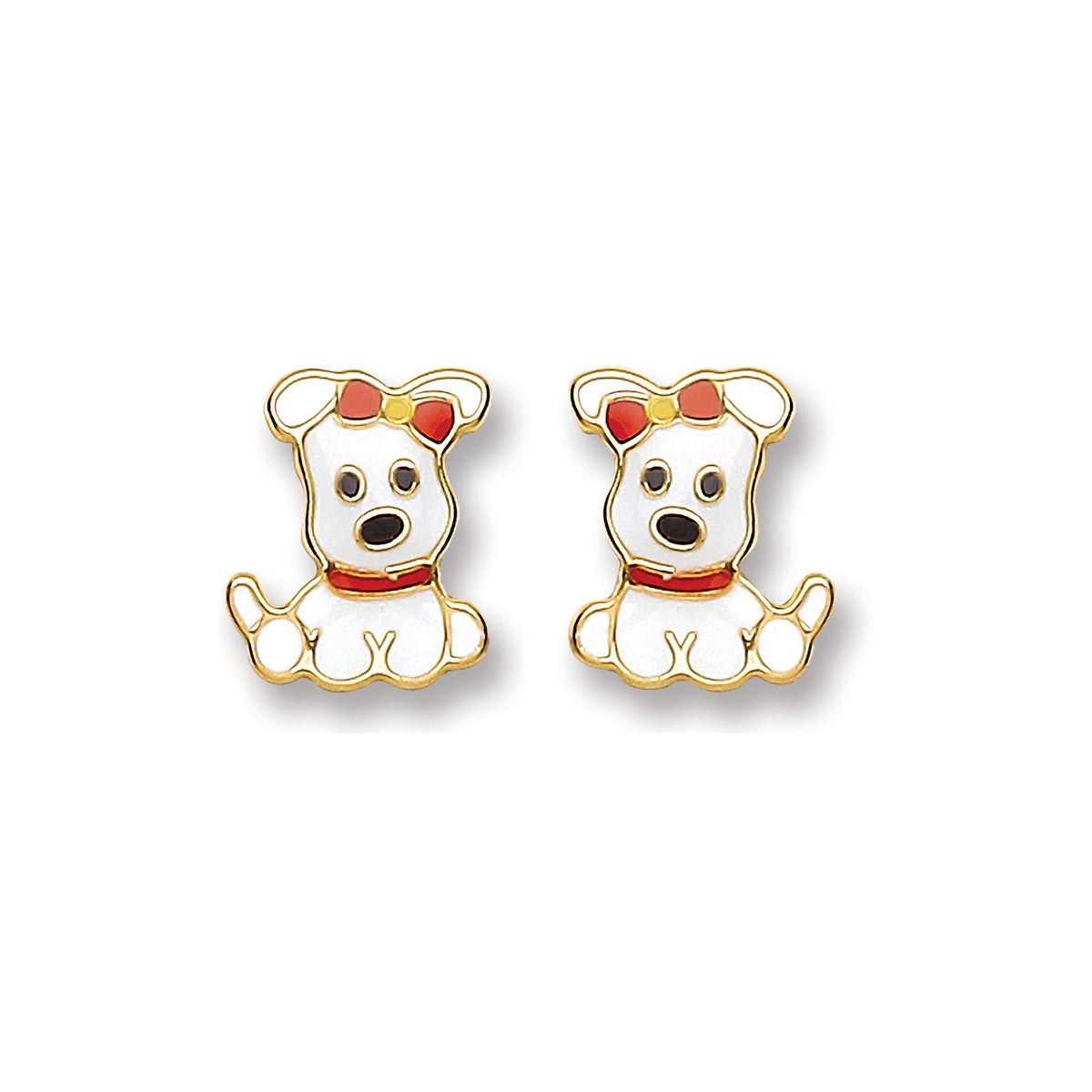 9ct Gold Enameled Puppy Studs