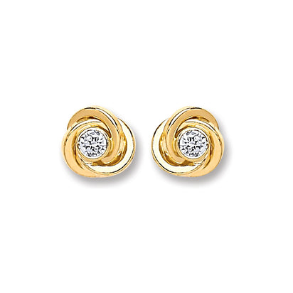 9ct Gold Cz Knot Studs