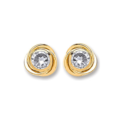 9ct Gold Medium Cz Knot Studs