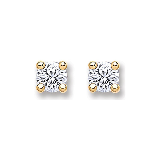 9ct Gold 4.0mm Round Brilliant CZ Studs
