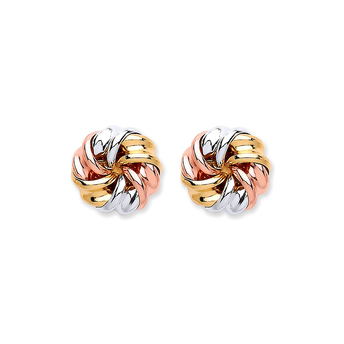 9ct Yellow Gold, White Gold &amp; Rose Gold Tight Knot Studs