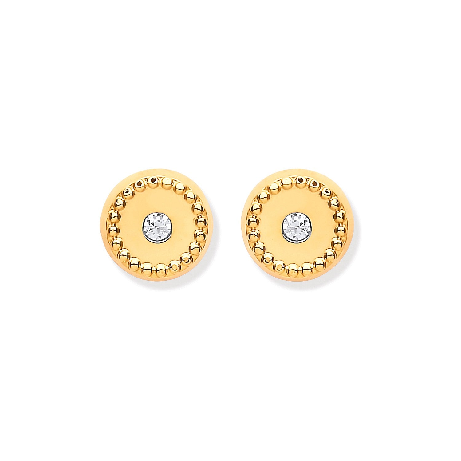 9ct Yellow Gold 6mm Ribbed Edge with CZ Studs