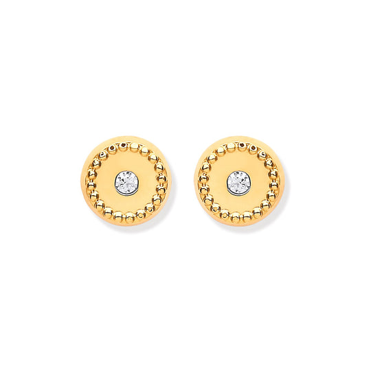 9ct Yellow Gold 6mm Ribbed Edge with CZ Studs
