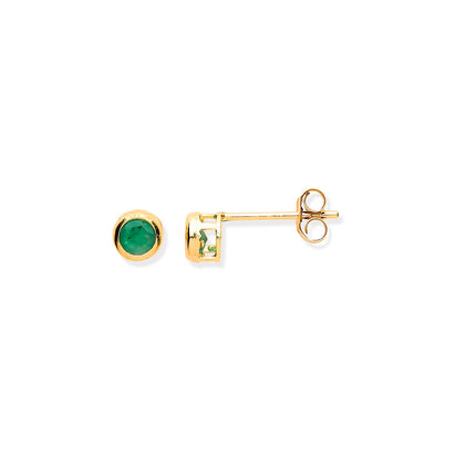9ct Yellow Gold 3.8mm Emerald Rubover Studs