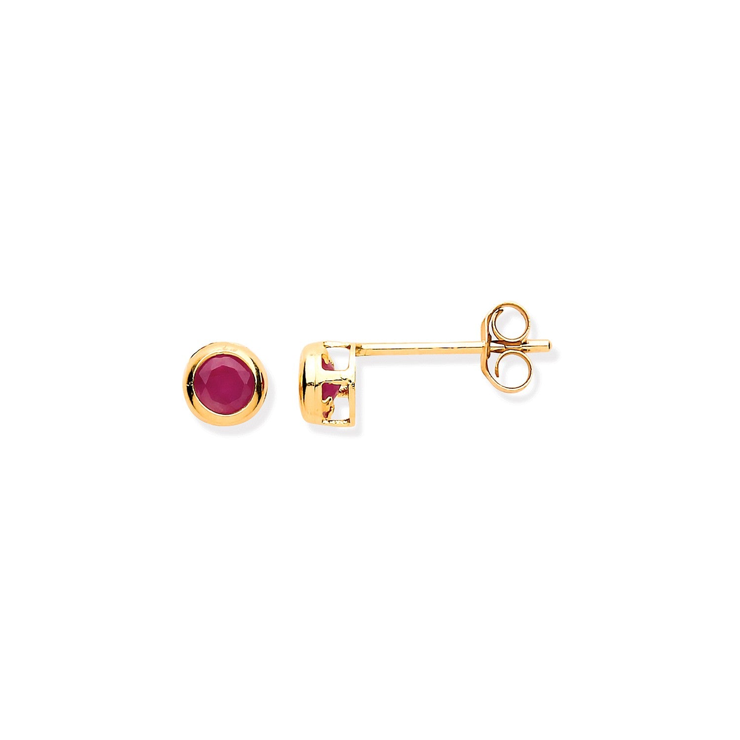 9ct Yellow Gold 3.8mm Ruby Rubover Studs