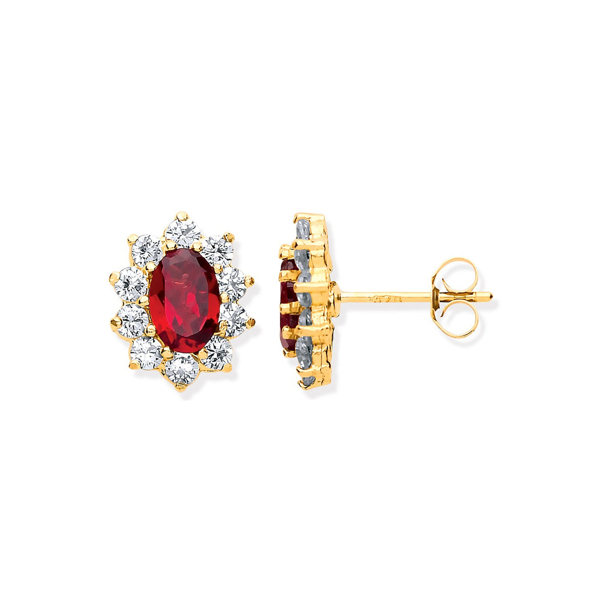 9ct Yellow Gold Ruby &amp; CZs Cluster Studs