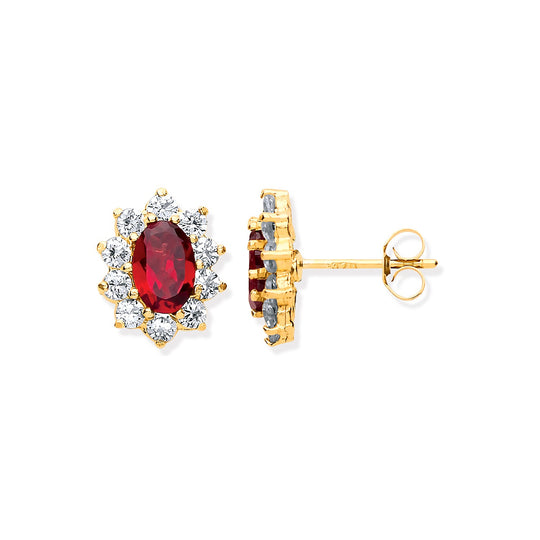9ct Yellow Gold Ruby & CZs Cluster Studs