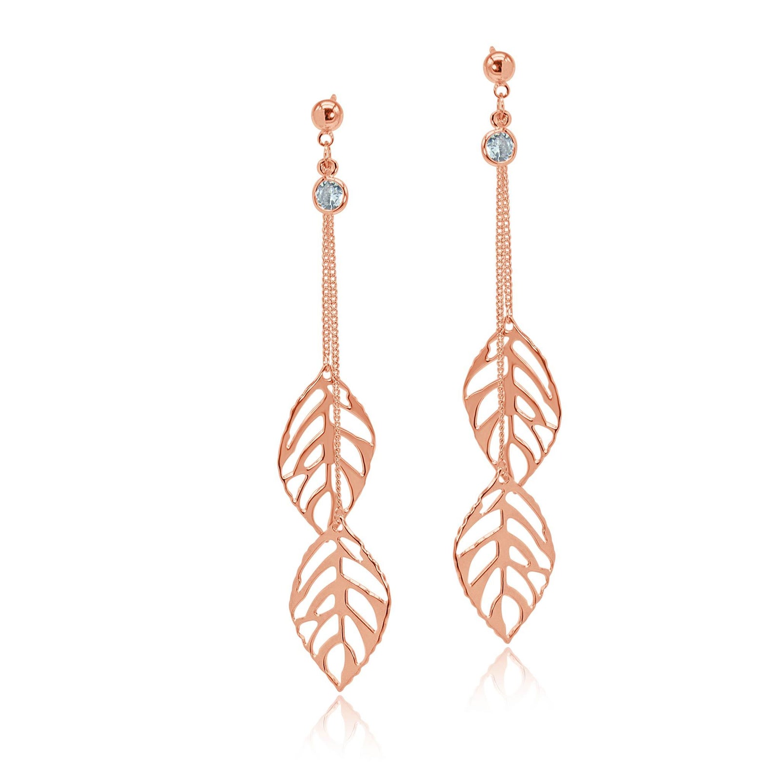 Alexis rose gold double leaf drop Earrings-DEMI+CO Jewellery