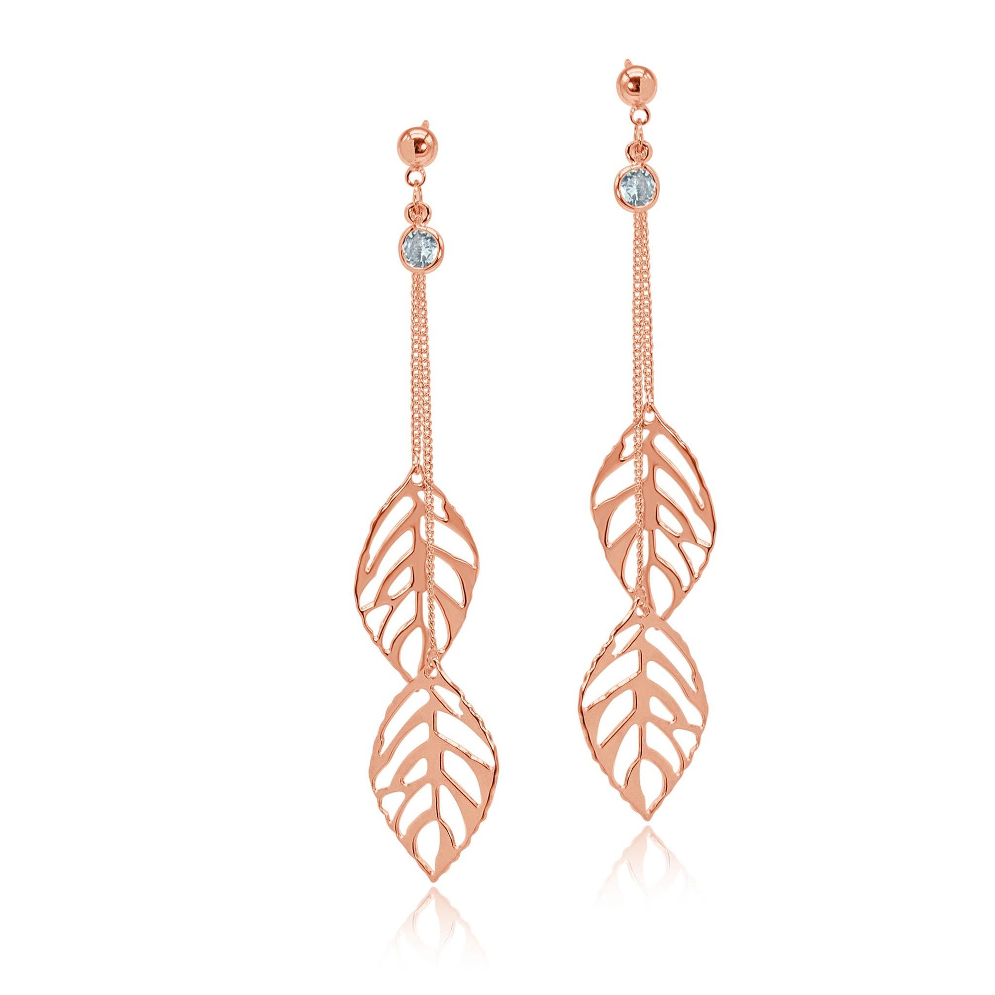 Alexis rose gold double leaf drop Earrings-DEMI+CO Jewellery