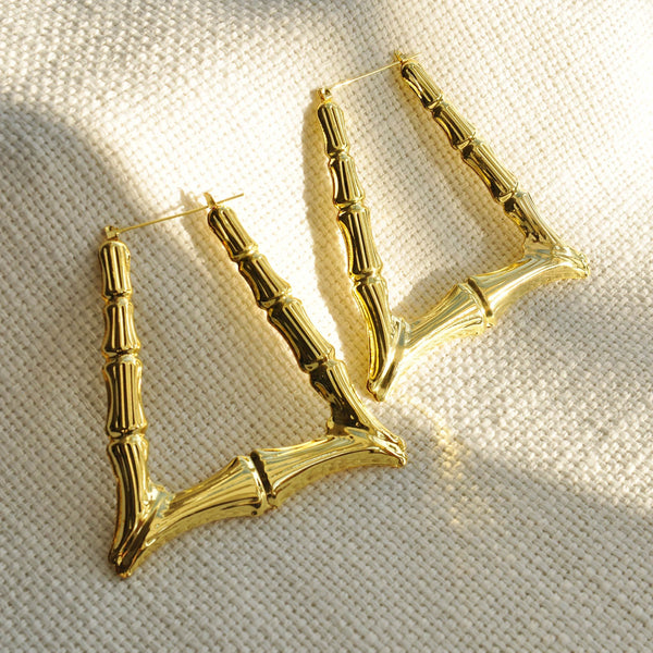 Macy gold effect bamboo hoops - Main Image