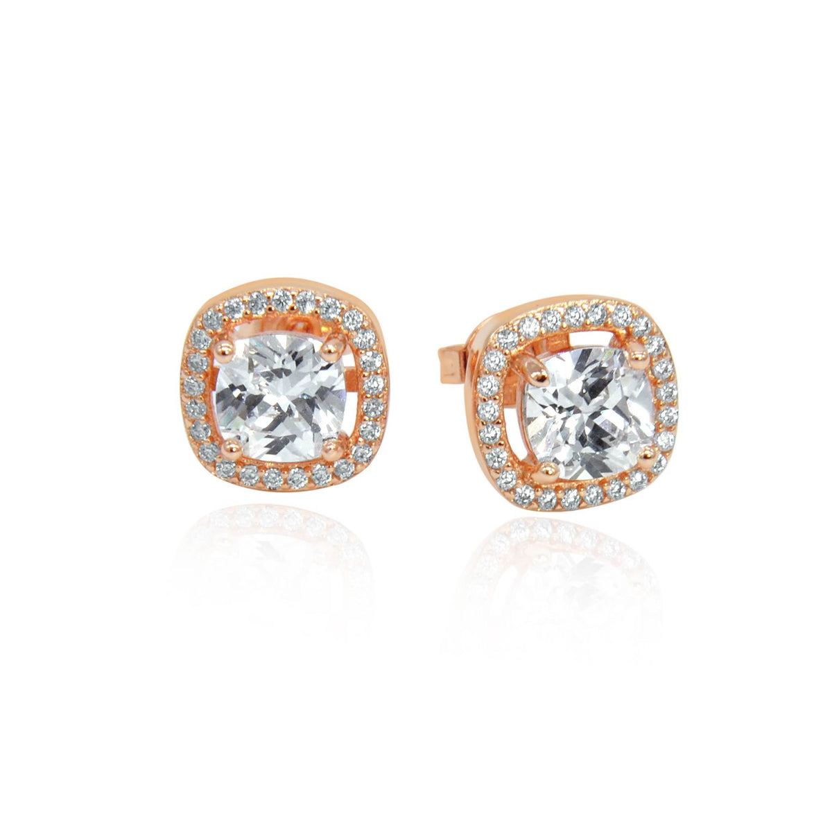 Rose gold crystal stud earrings face on angle -DEMI+CO Jewellery