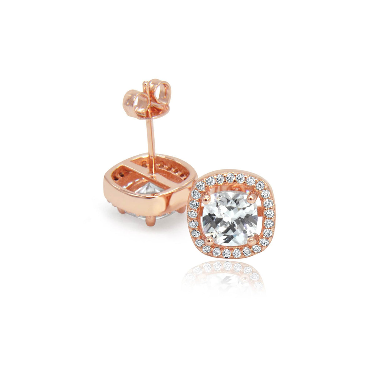 Rose gold crystal stud earrings side by side -DEMI+CO Jewellery
