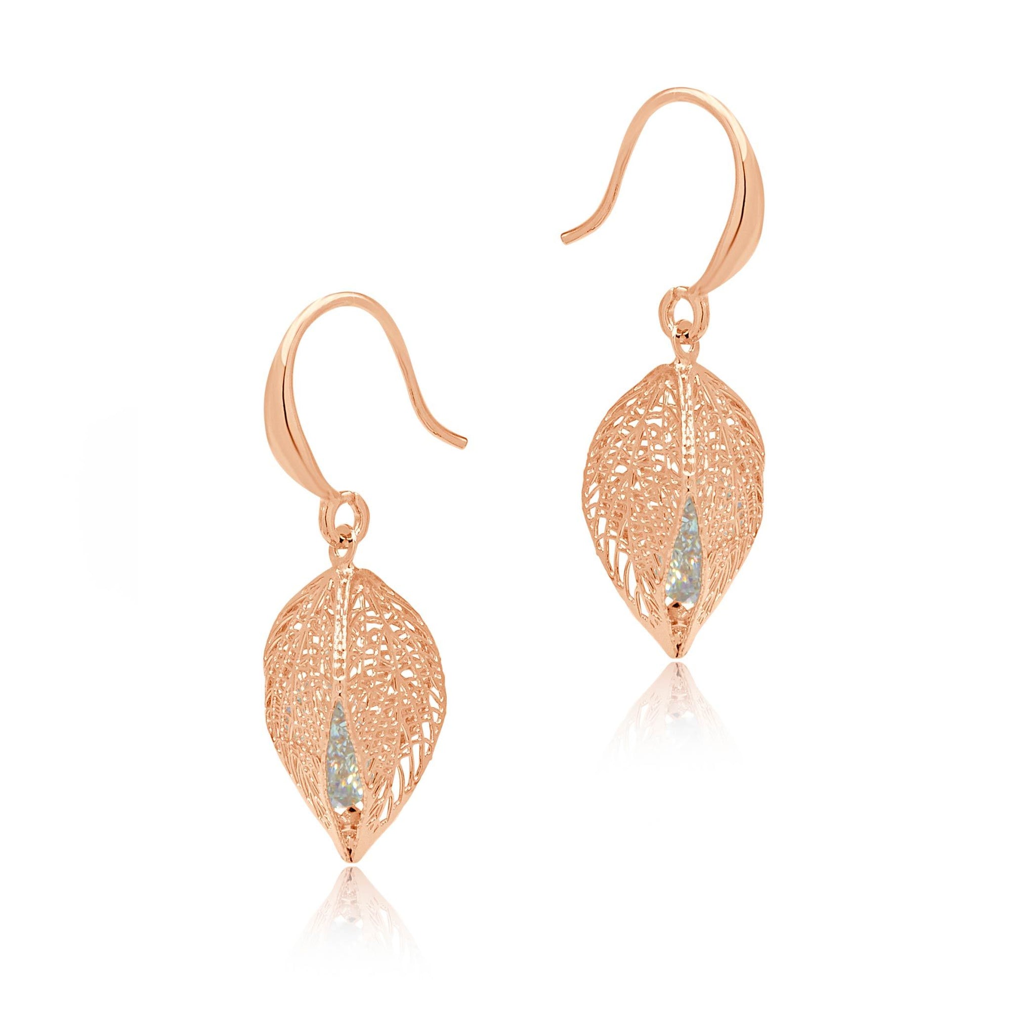 Kelsey rose gold 3D leaf Earrings-DEMI+CO Jewellery