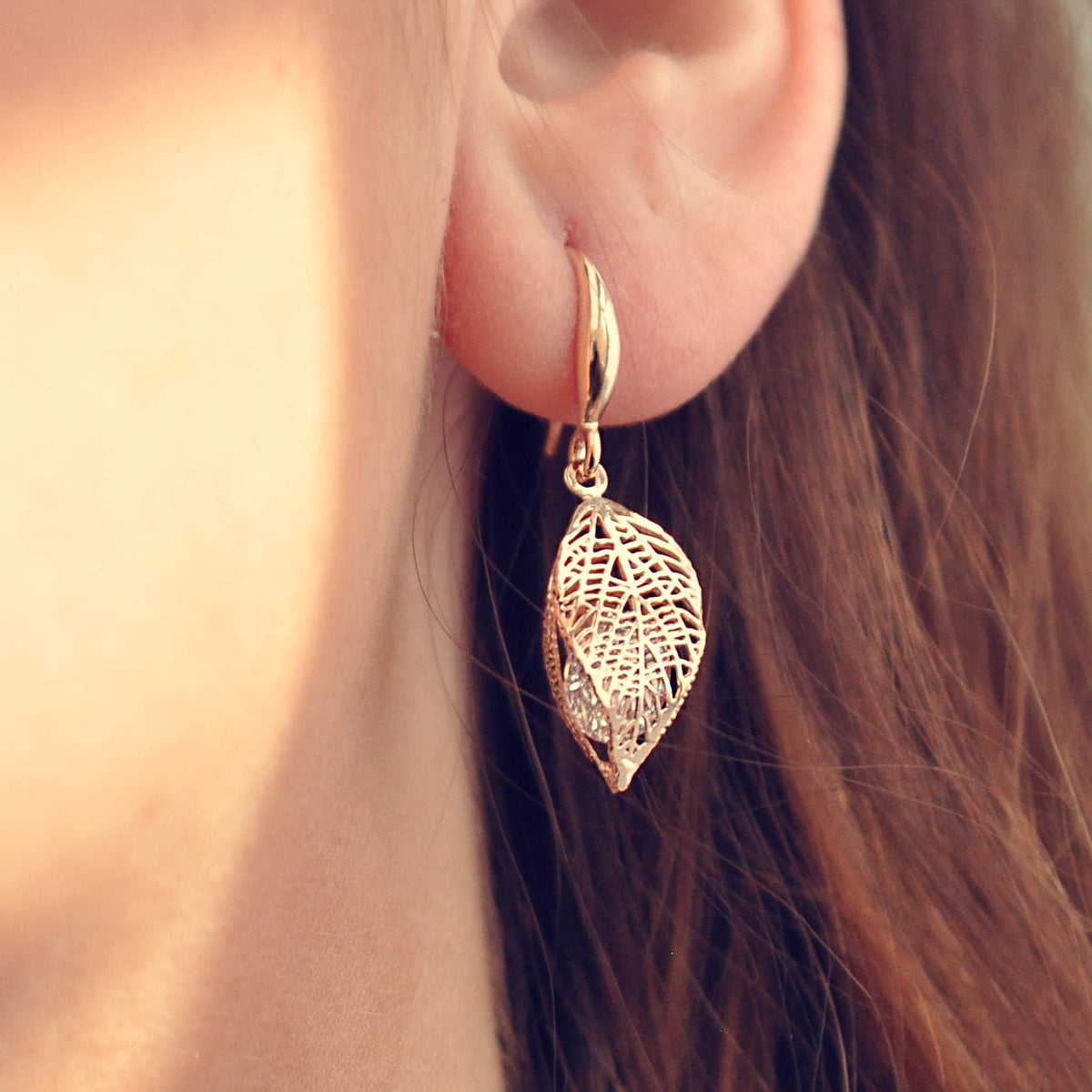 Kelsey rose gold 3D leaf Earrings-DEMI+CO Jewellery