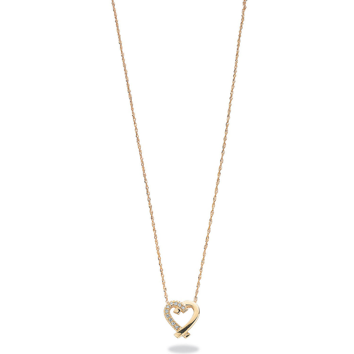 9ct Yellow Gold 0.05ct Diamond Heart Pendant with 18in/45cm Chain