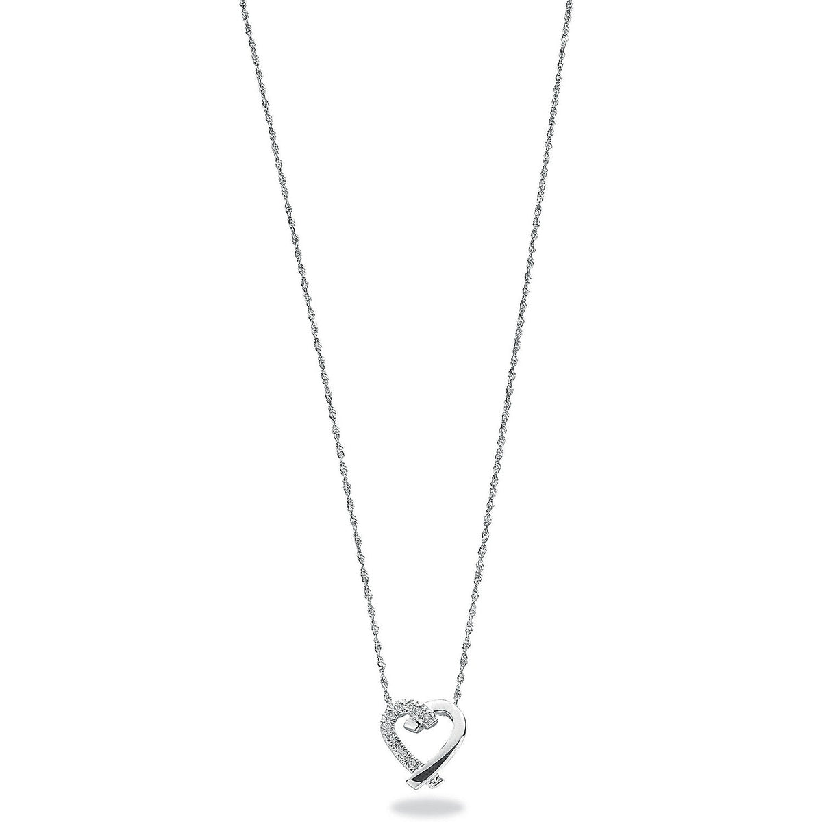 9ct White Gold 0.05ct Diamond Heart Pendant with 18in/45cm Chain