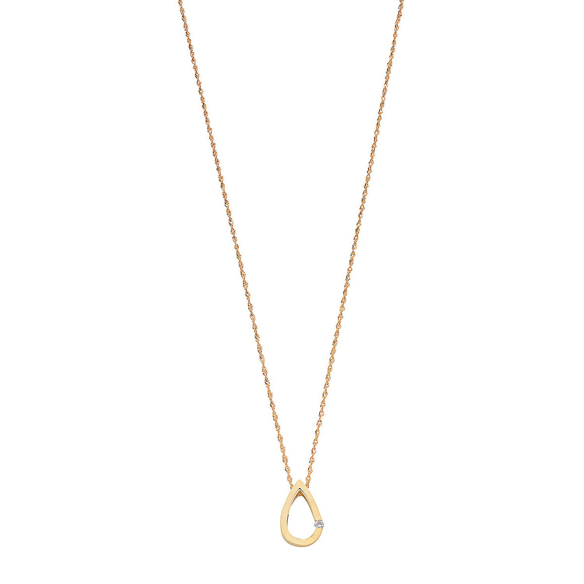 9ct Yellow Gold 0.04ct Diamond Tear Drop Pendant with 18in/45cm Chain