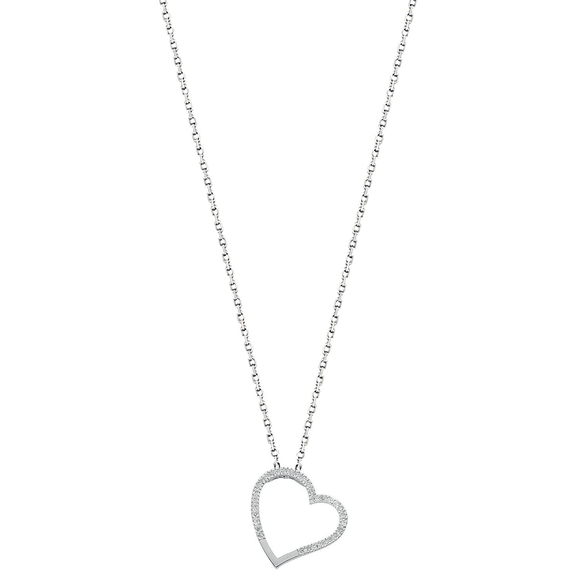 9ct White Gold 0.12ct Diamond Heart Pendant with 18in/45cm Chain