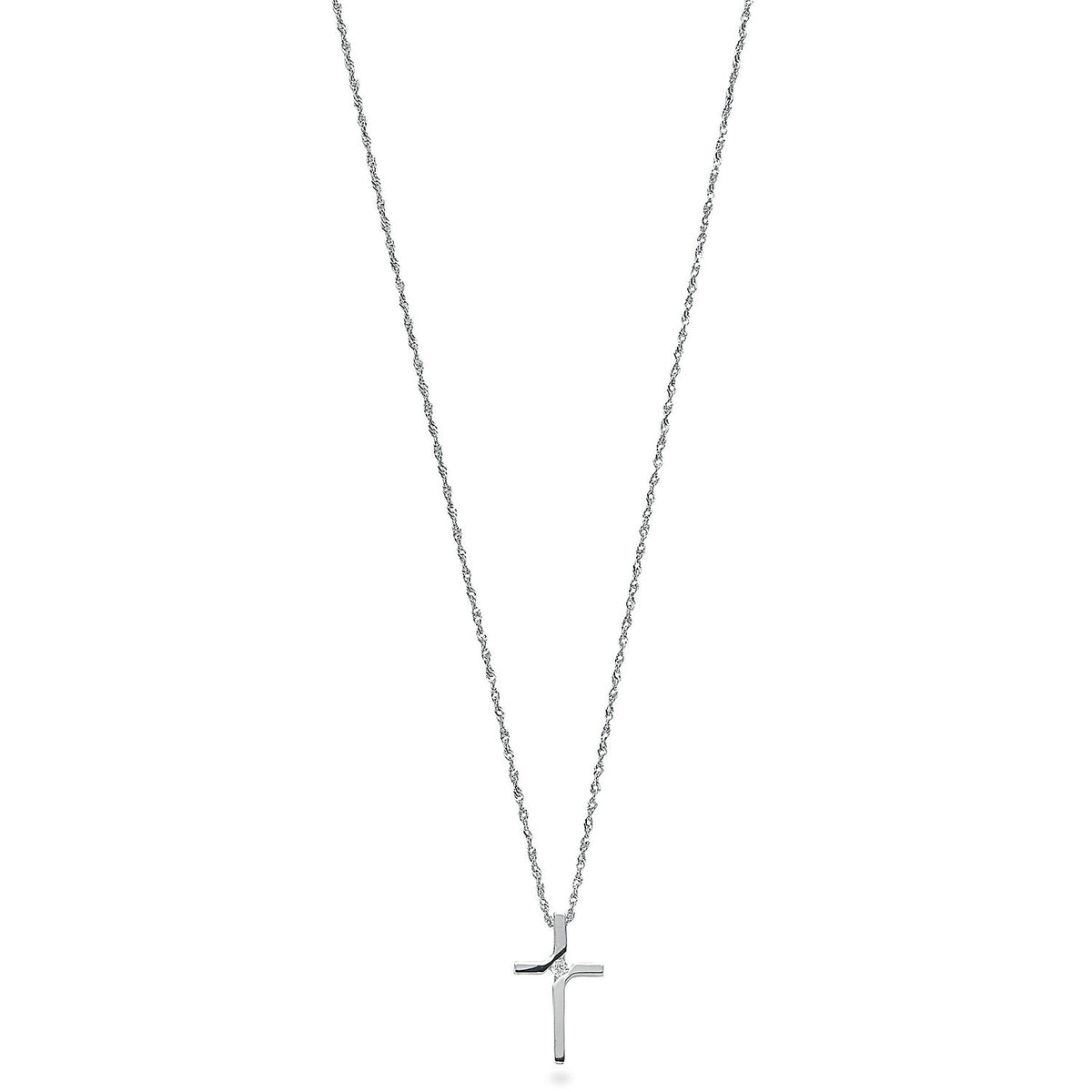 9ct White Gold 0.04ct Diamond Cross Pendant with 18in/45cm Chain