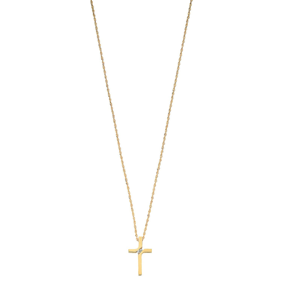 9ct Yellow Gold 0.04ct Diamond Cross Pendant with 18in/45cm Chain