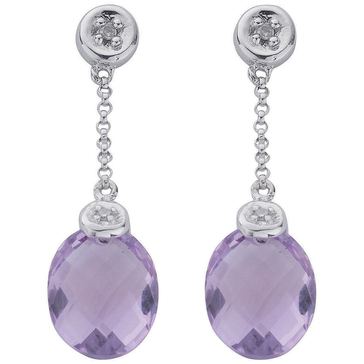 9ct White Gold 0.04ct Diamond &amp; 4.66ct Amethyst Drop Earrings