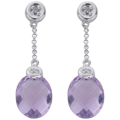 9ct White Gold 0.04ct Diamond & 4.66ct Amethyst Drop Earrings