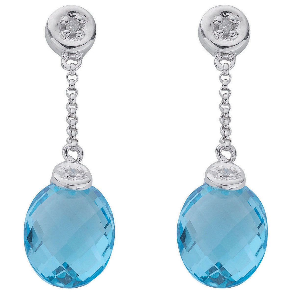 9ct White Gold 0.04ct Diamond &amp; 6.93ct Blue Topaz Drop Earrings