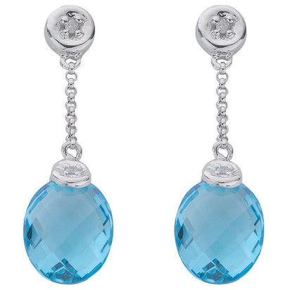 9ct White Gold 0.04ct Diamond & 6.93ct Blue Topaz Drop Earrings