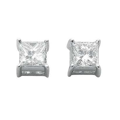 18ct White Gold 0.50ct Claw Set H/VS Princess Cut Diamond Stud Earrings