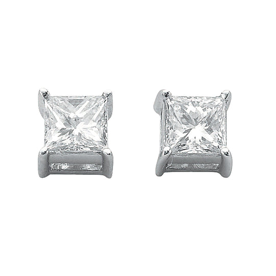18ct White Gold 0.50ct Claw Set H/VS Princess Cut Diamond Stud Earrings