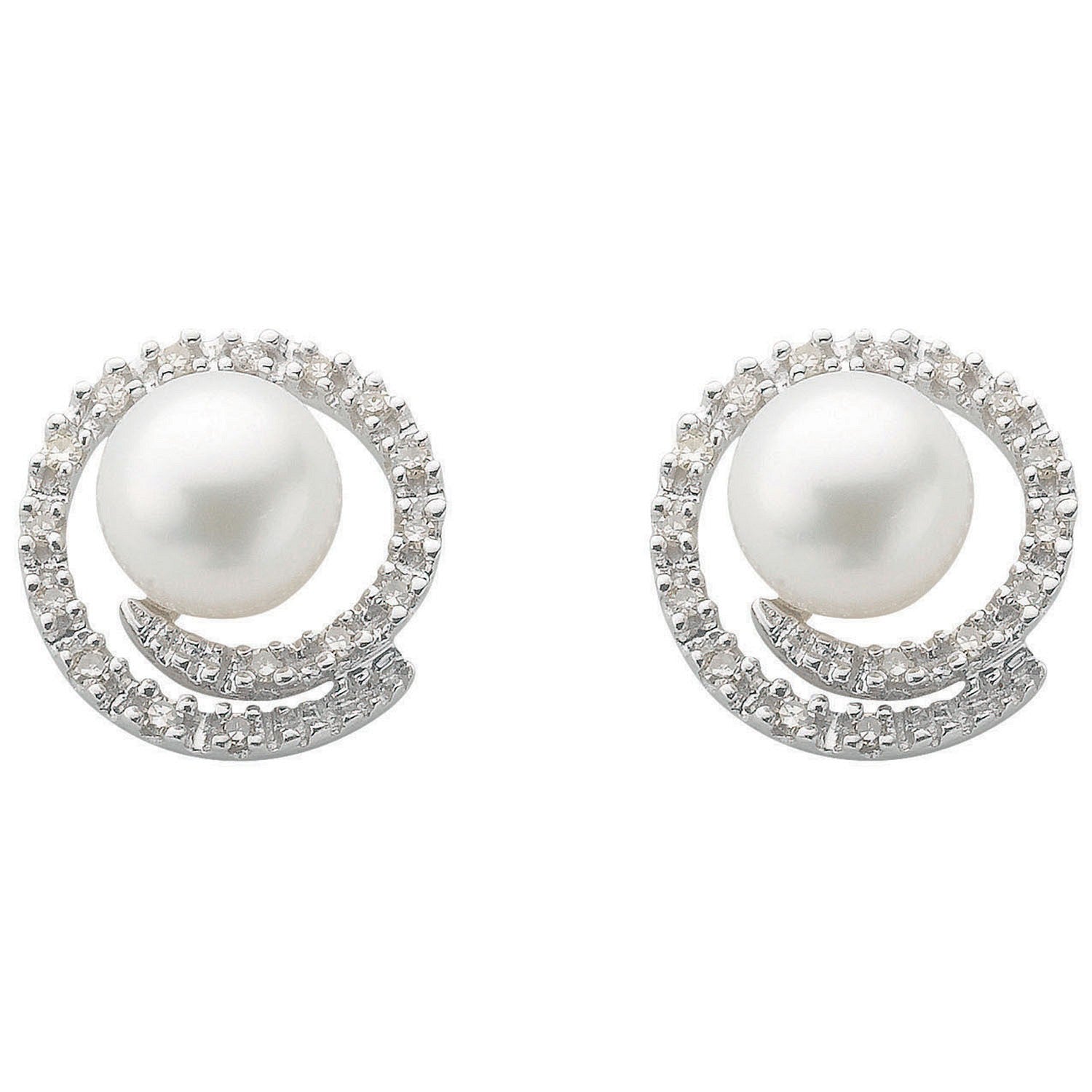 9ct White Gold 0.18ct Diamond & Pearl Stud Earrings