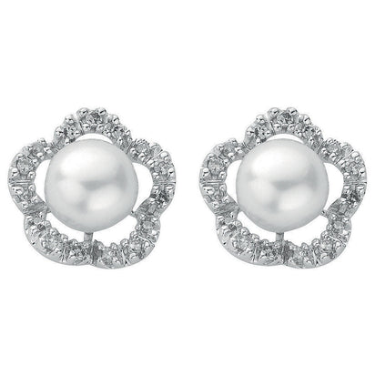 9ct White Gold 0.17ct Diamond & Pearl Stud Earrings
