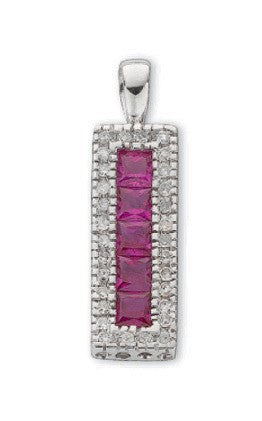 9ct White Gold 0.16ct Diamond &amp; 0.70ct Ruby Drop Pendant