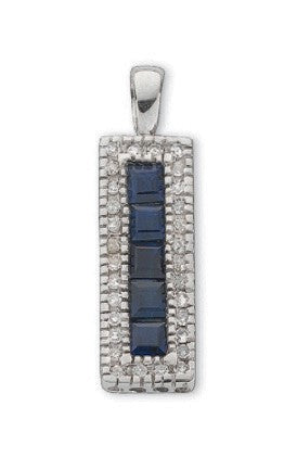 9ct White Gold 0.16ct Diamond &amp; 0.70ct Blue Sapphire Drop Pendant