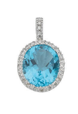 9ct White Gold 0.21ct Diamond &amp; 5.85ct Blue Topaz Pendant