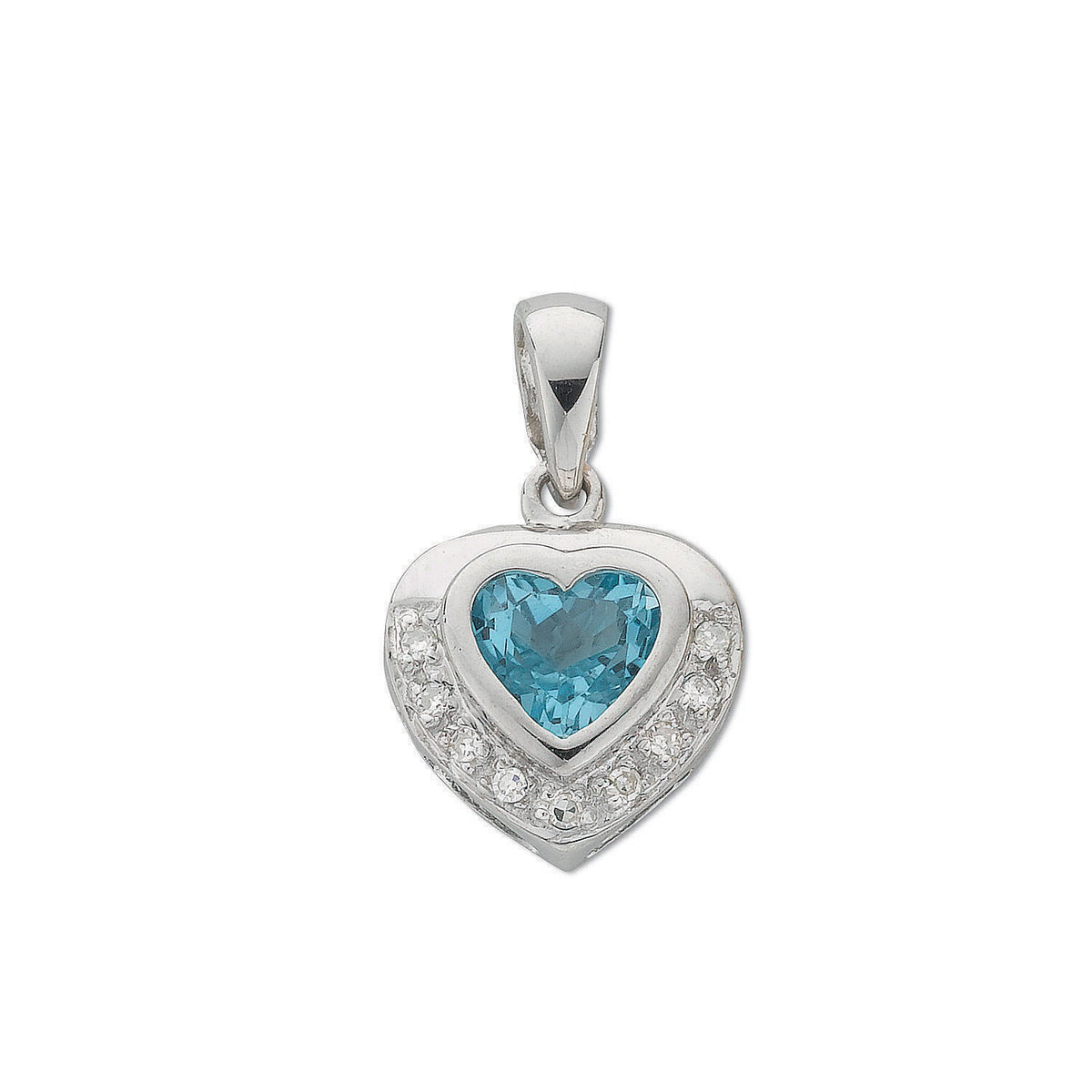 9ct White Gold 0.04ct Diamond &amp; 0.85ct Blue Topaz Diamond Pendant