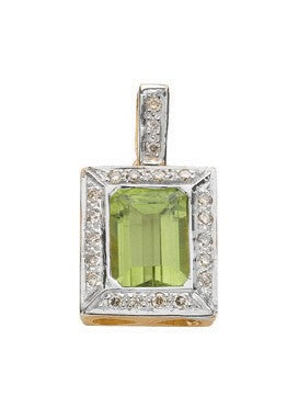 9ct Yellow/White Gold 0.16ct Diamond &amp; 1.75ct Peridot Pendant