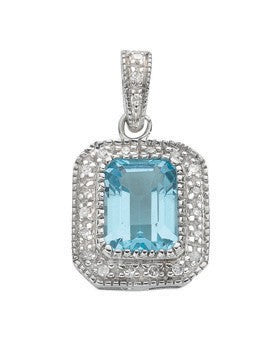 9ct White Gold 0.10ct Diamond &amp; 1.95ct Blue Topaz Pendant