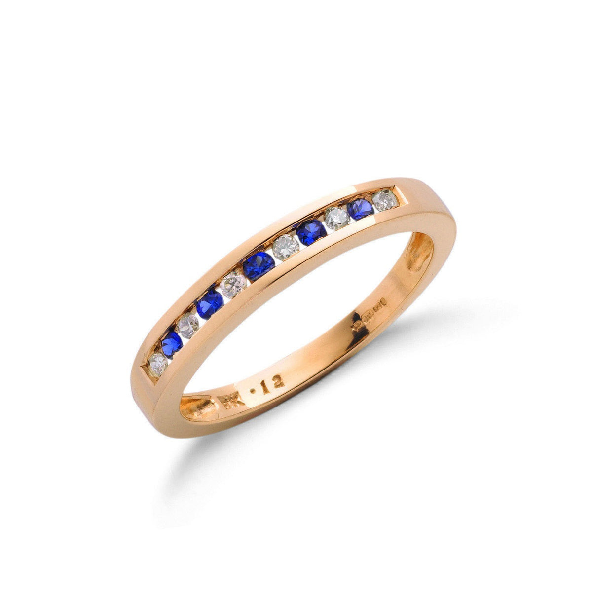9ct Yellow Gold 0.12ct Diamond &amp; 0.16ct Blue Sapphire Eternity Ring