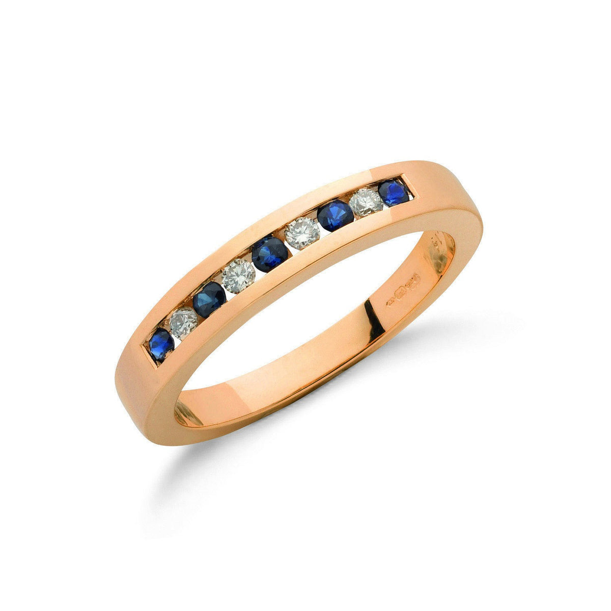 9ct Yellow Gold 0.14ct Diamond &amp; 0.31ct Blue Sapphire Eternity Ring