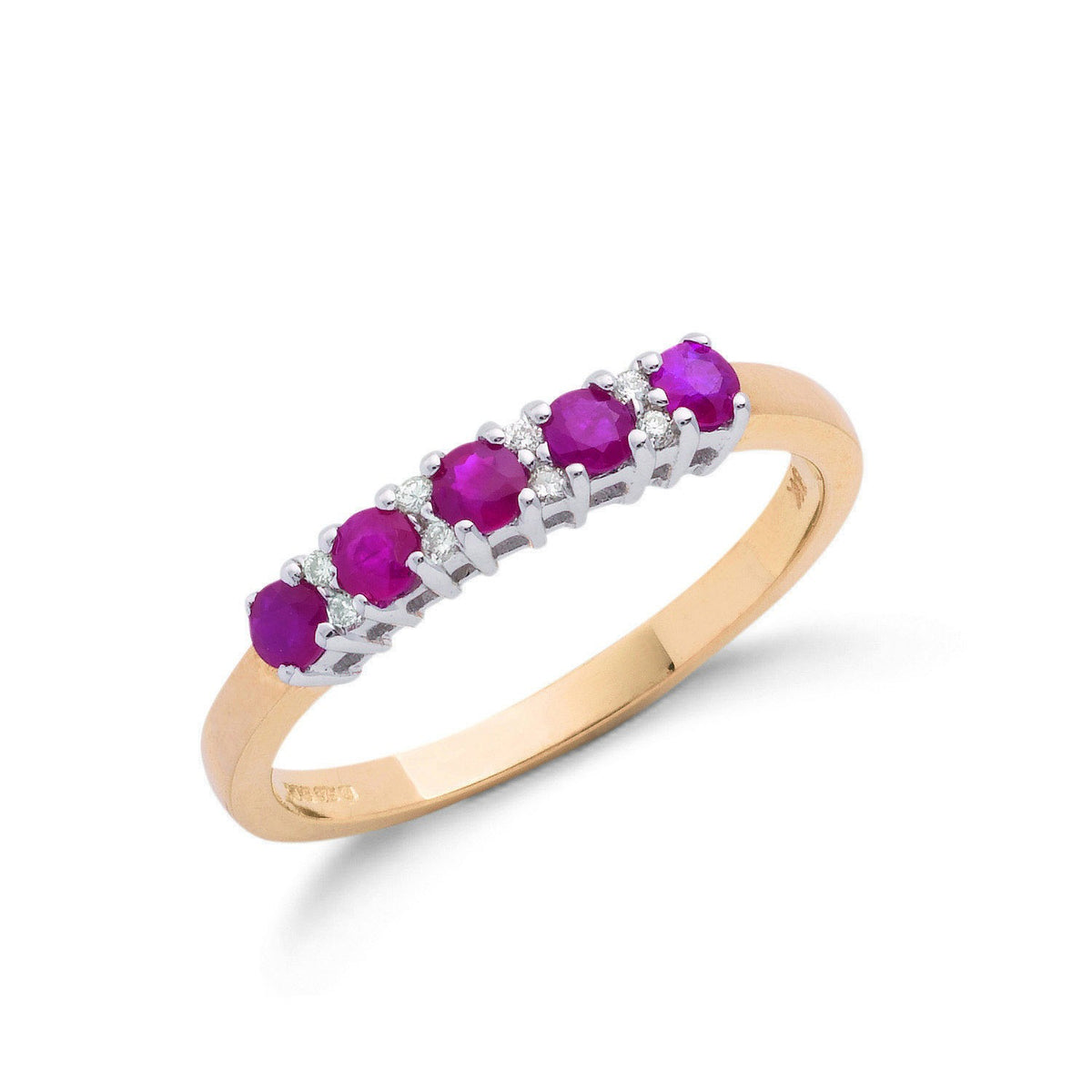 9ct Yellow Gold 0.15ct Diamond &amp; 0.70ct Ruby Eternity Ring